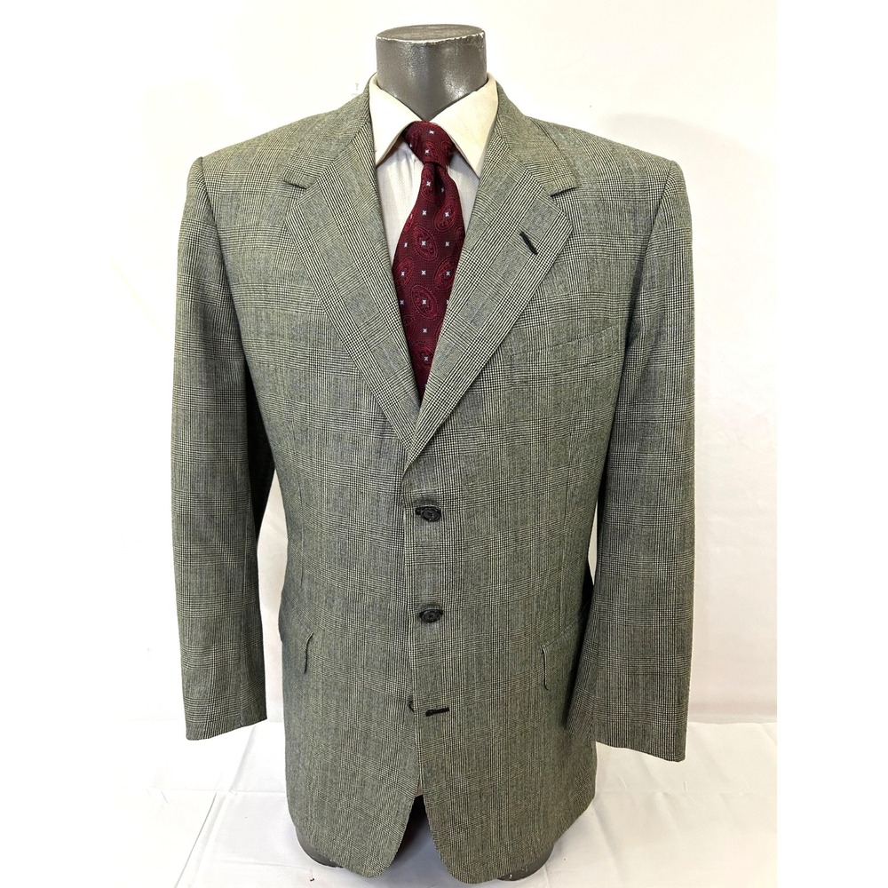 Oxxford Clothes  Manhattan Sz 44L  Super 100 Wool Gray Plaid 3 Btn Sport Coat